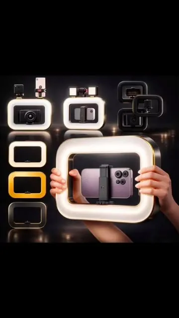 Anel de luz e suportes de celular vendidos na loja